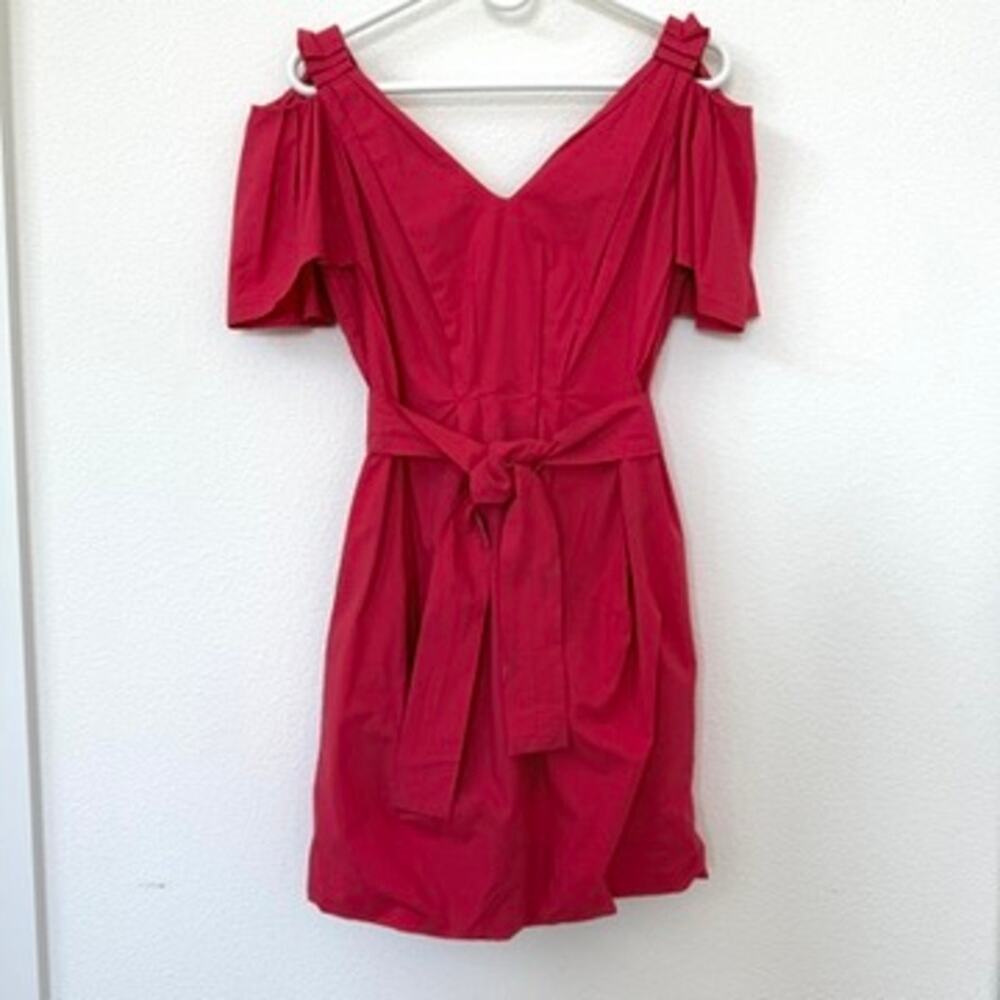 Pringle of Scotland Raspberry Cold Shoulder Belted Dress Cotton Blend Size Small